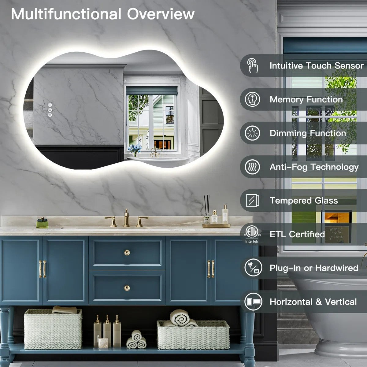 Irregular Bathroom Mirror with Backlit