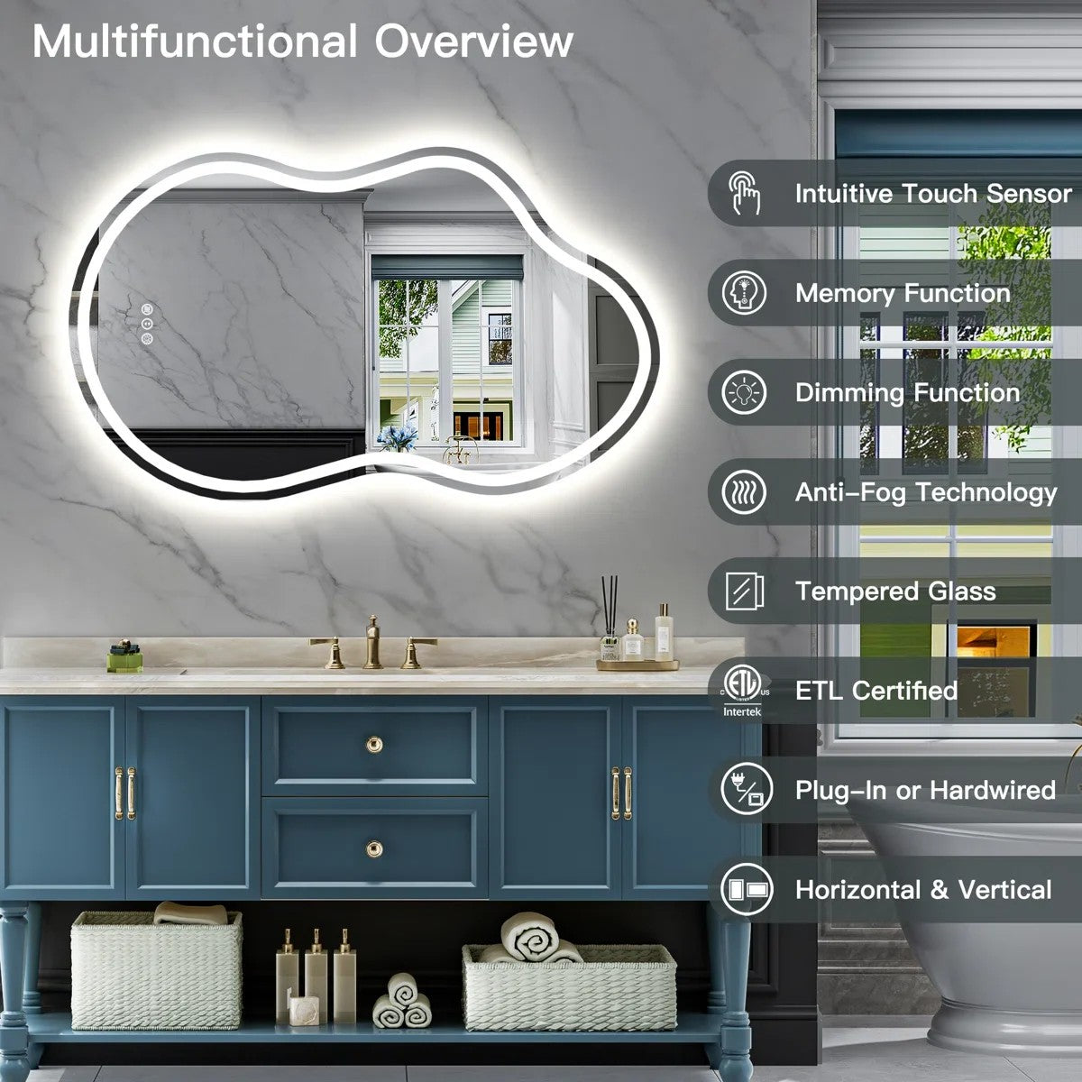 Frameless Irregular LED Bathroom Mirror Front & Backlit