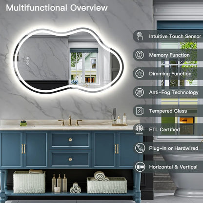 Frameless Irregular LED Bathroom Mirror Front & Backlit