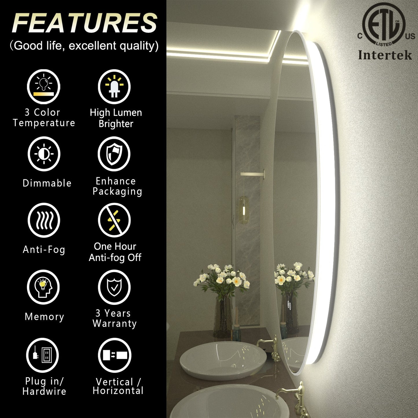 LED Frameless Round Lighted Mirror