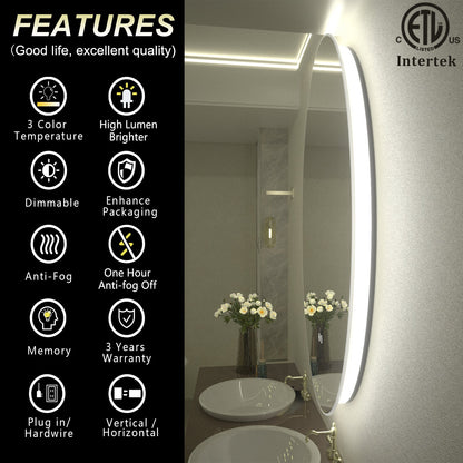 LED Frameless Round Lighted Mirror