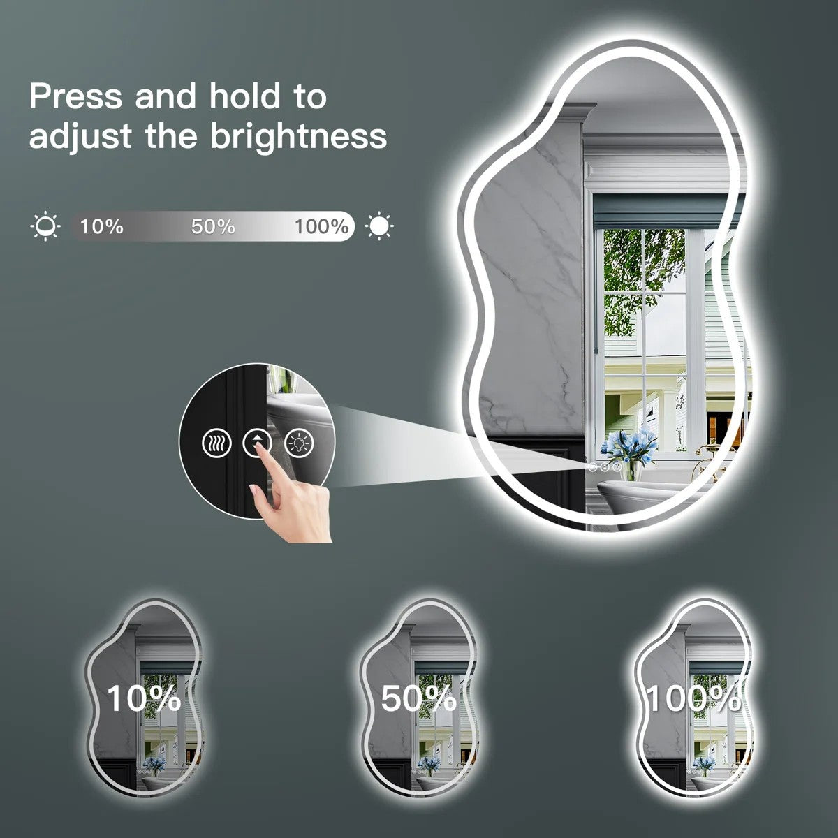 Frameless Irregular LED Bathroom Mirror Front & Backlit