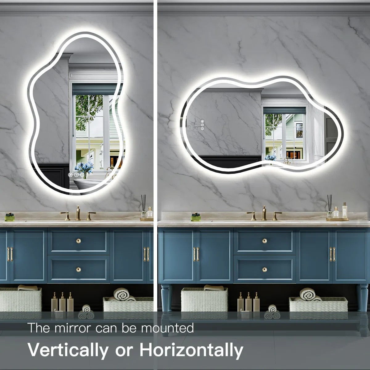 Frameless Irregular LED Bathroom Mirror Front & Backlit