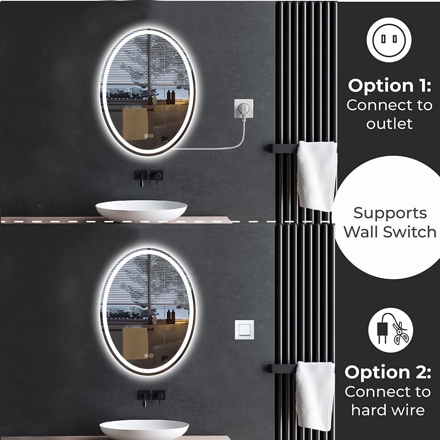 LED Frameless Oval Lighted Mirror
