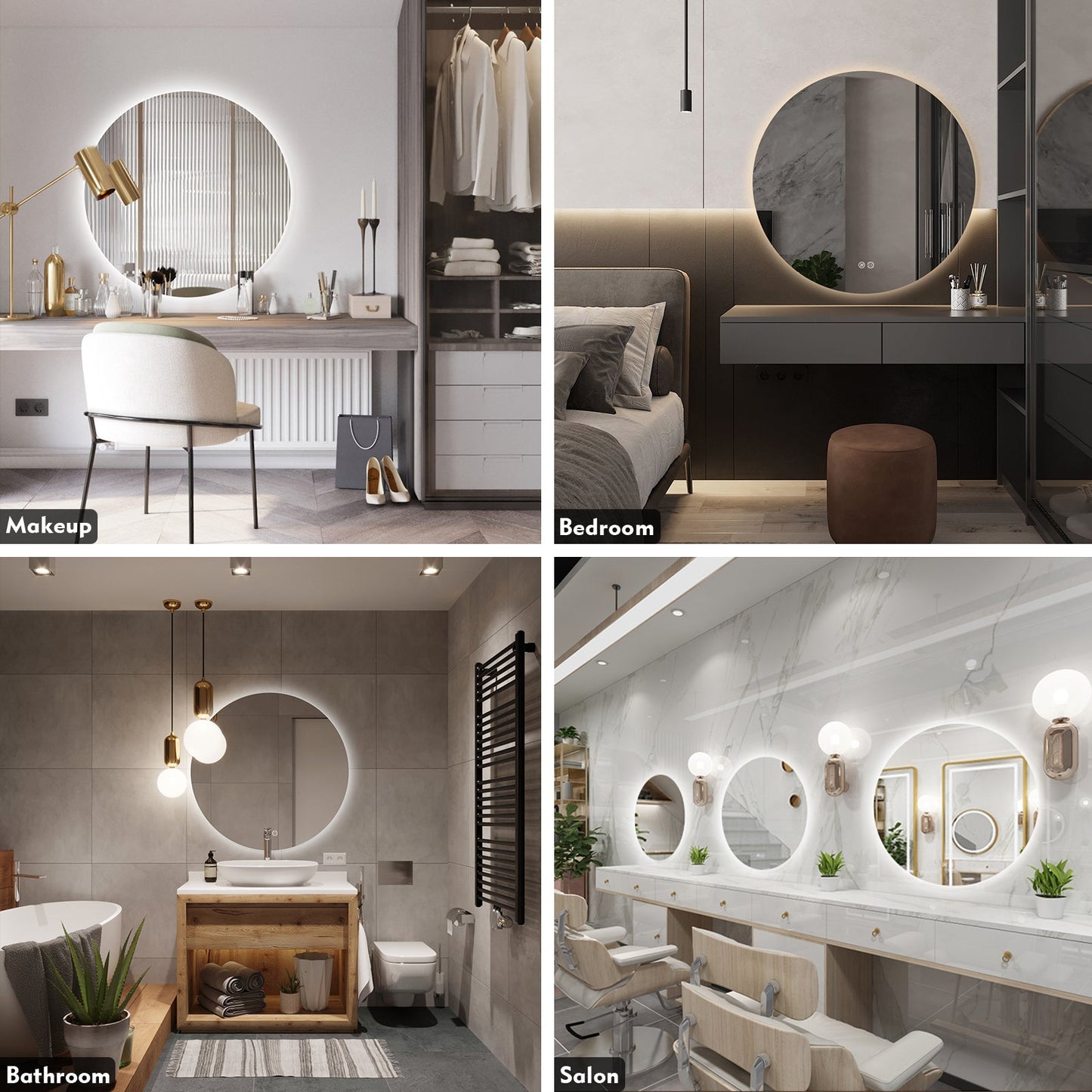 LED Frameless Round Lighted Mirror