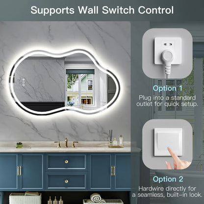 Frameless Irregular LED Bathroom Mirror Front & Backlit