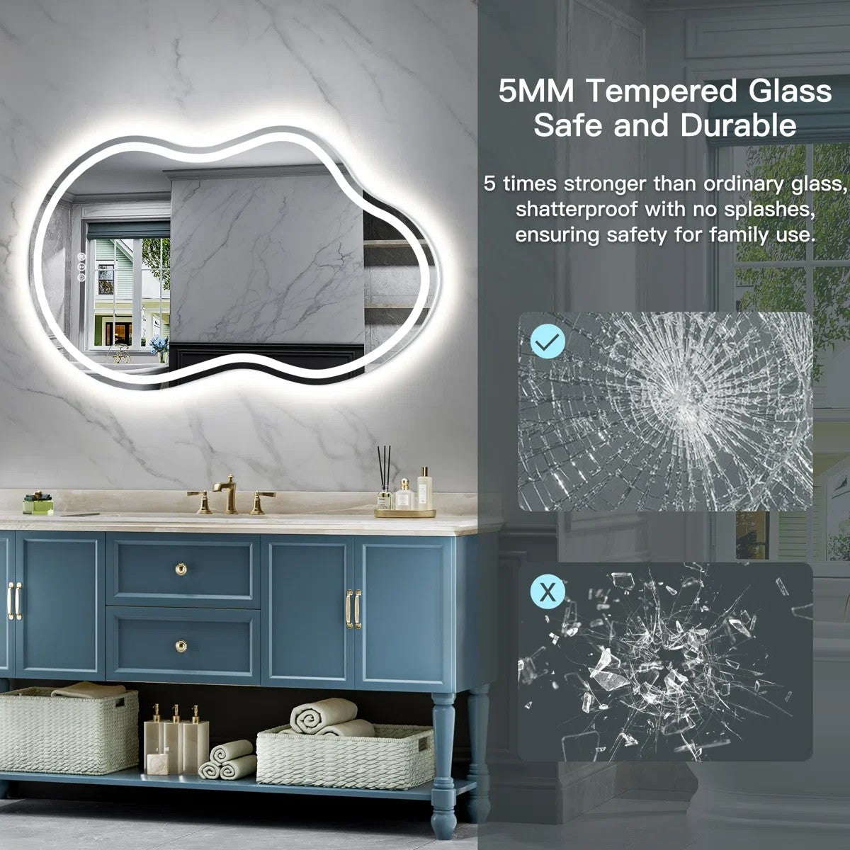 Frameless Irregular LED Bathroom Mirror Front & Backlit