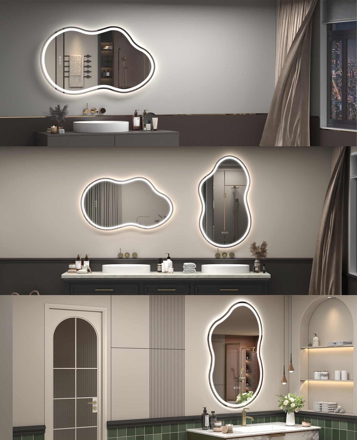 Frameless Irregular LED Bathroom Mirror Front & Backlit