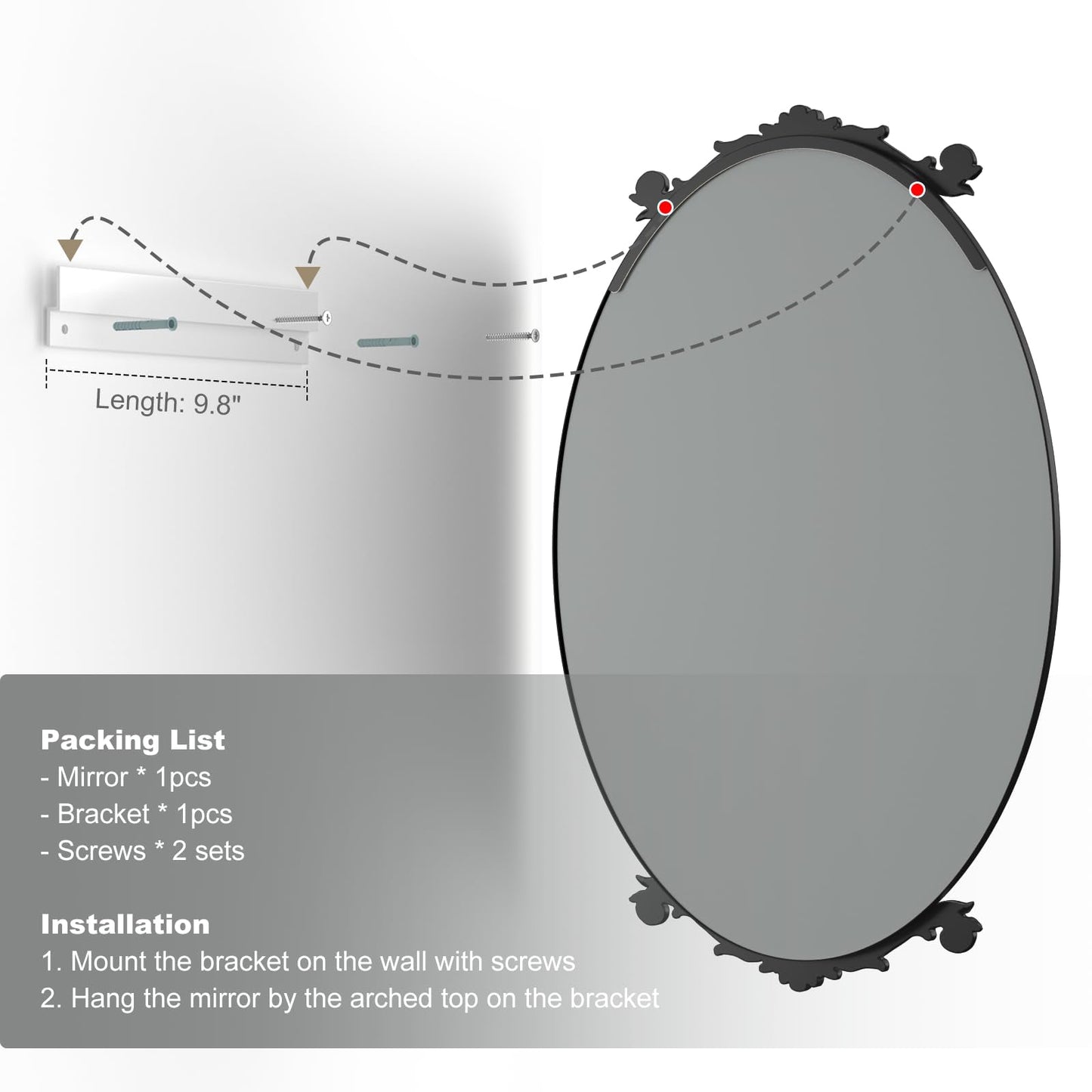 Carved Oval Arch Decorative Wall Mirror