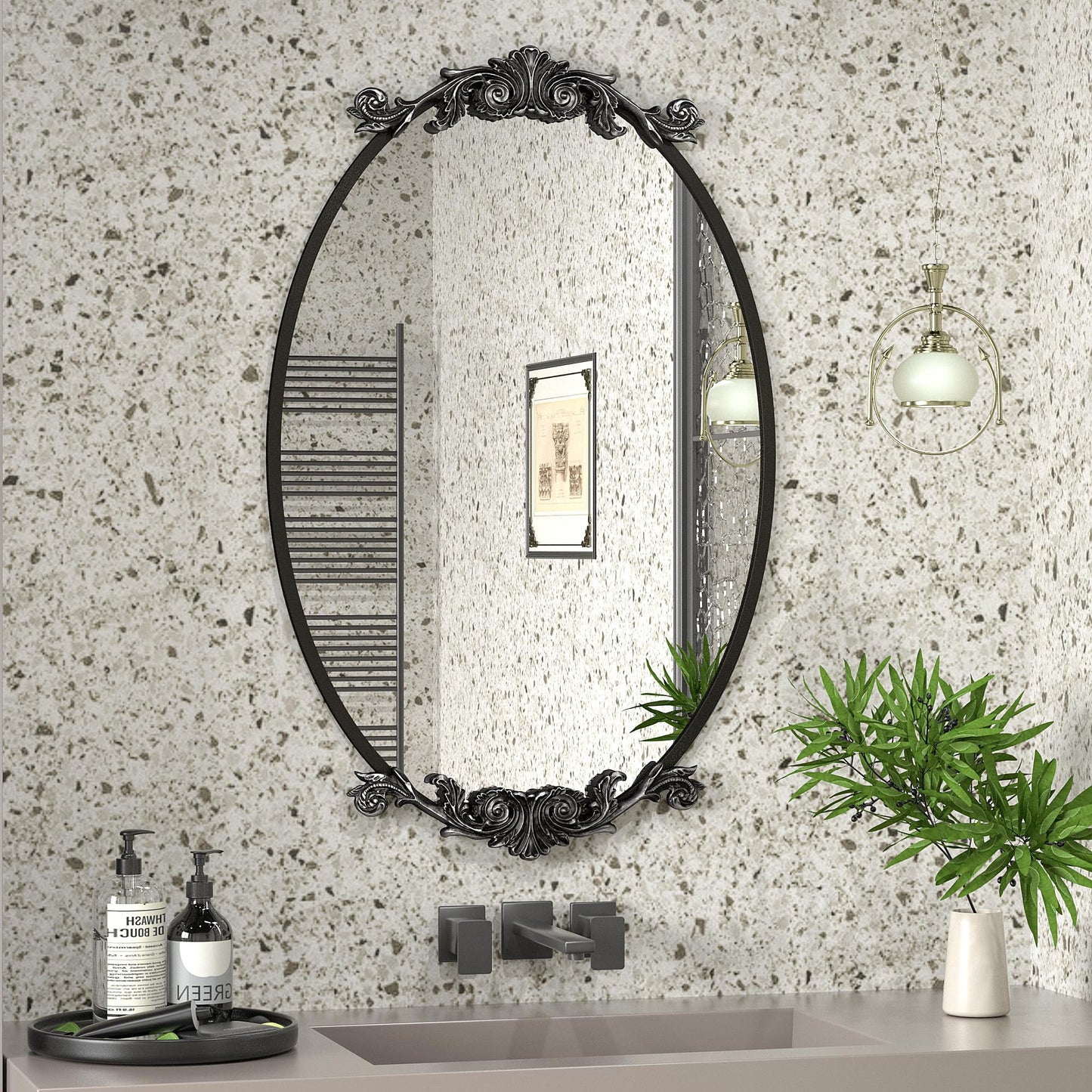 Carved Oval Arch Decorative Wall Mirror