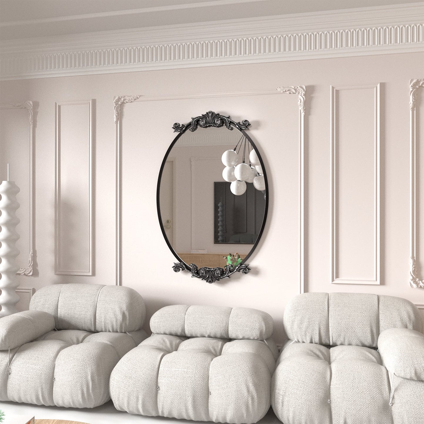 Carved Oval Arch Decorative Wall Mirror