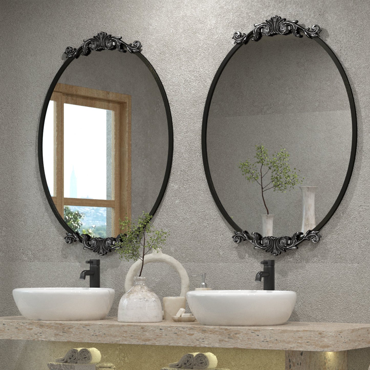 Carved Oval Arch Decorative Wall Mirror