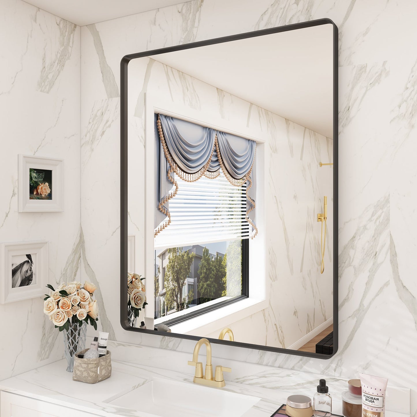 Framed Rectangle Wall Decor Mirror White
