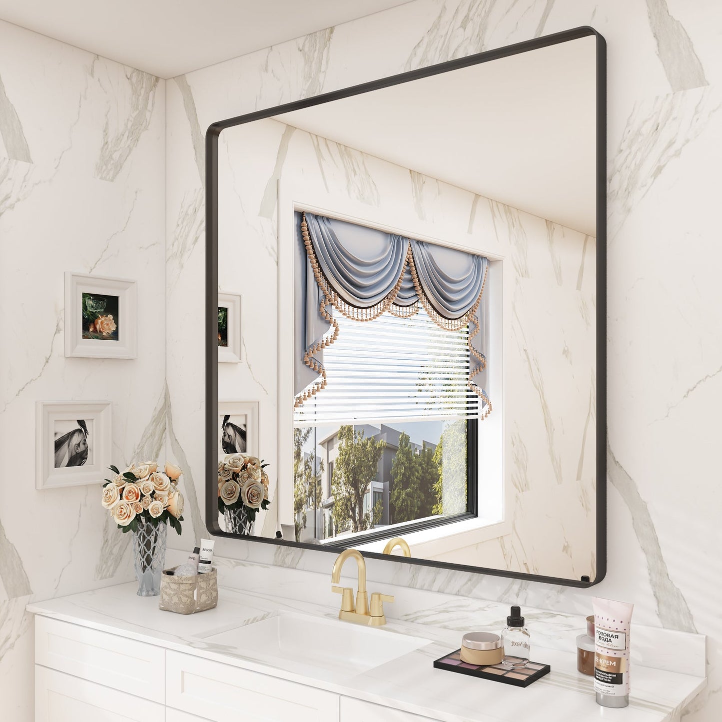 Framed Rectangle Wall Decor Mirror White
