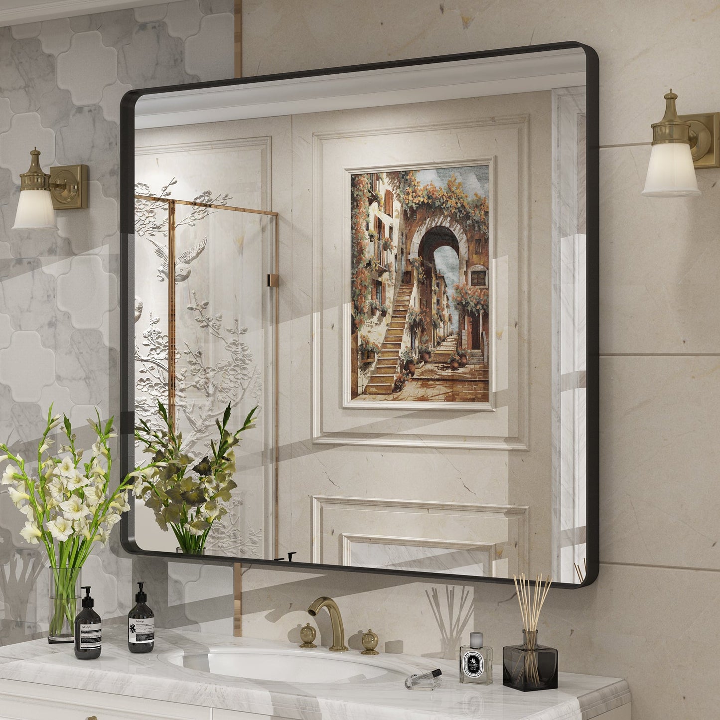 Framed Rectangle Wall Decor Mirror White