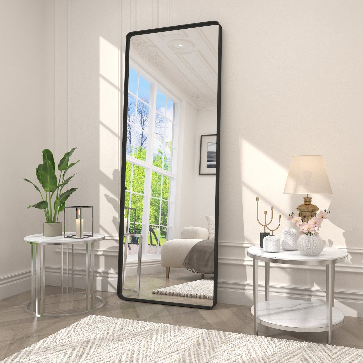 Framed Rectangle Wall Decor Mirror White