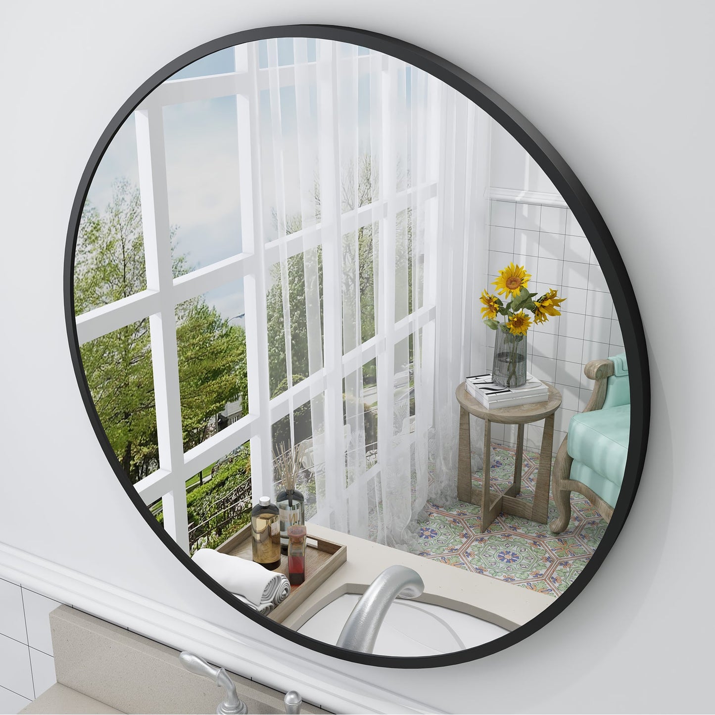 Framed Round Wall Decor Mirror