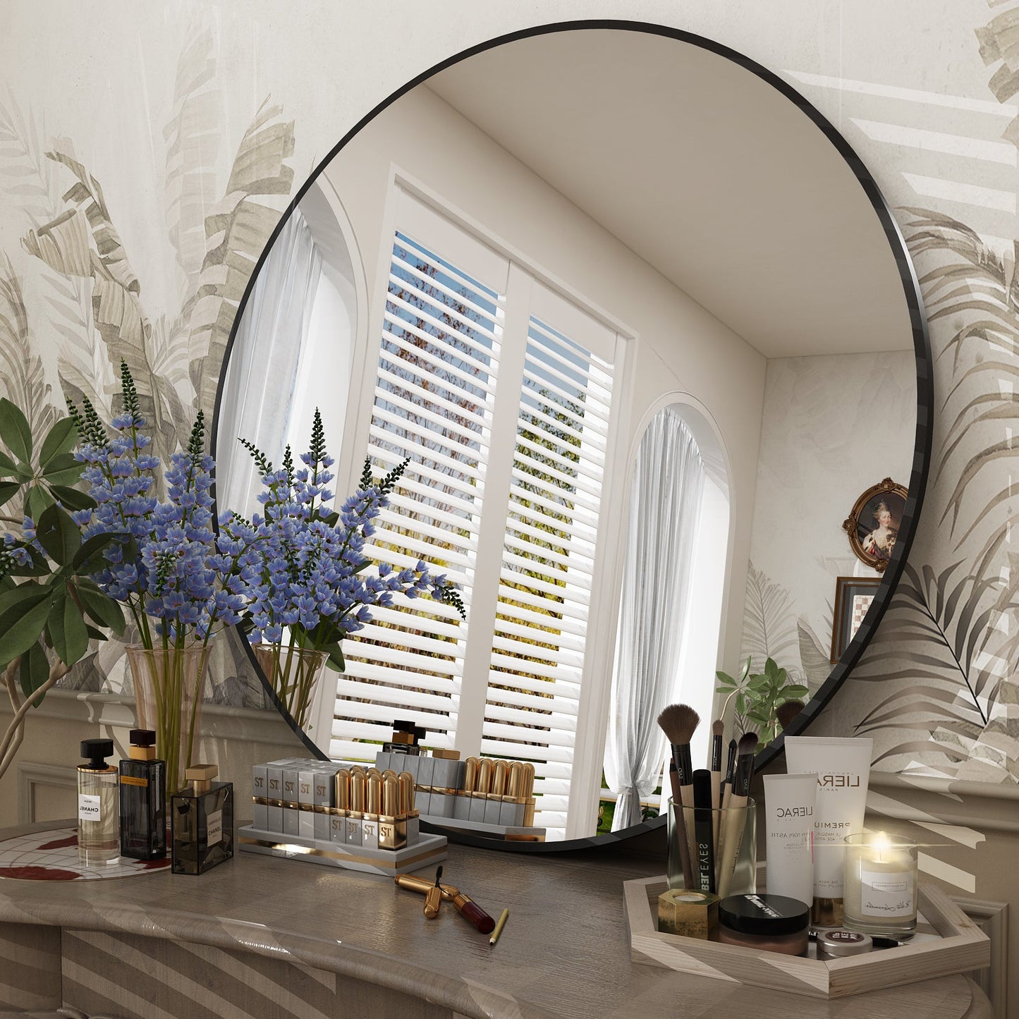 Framed Round Wall Decor Mirror