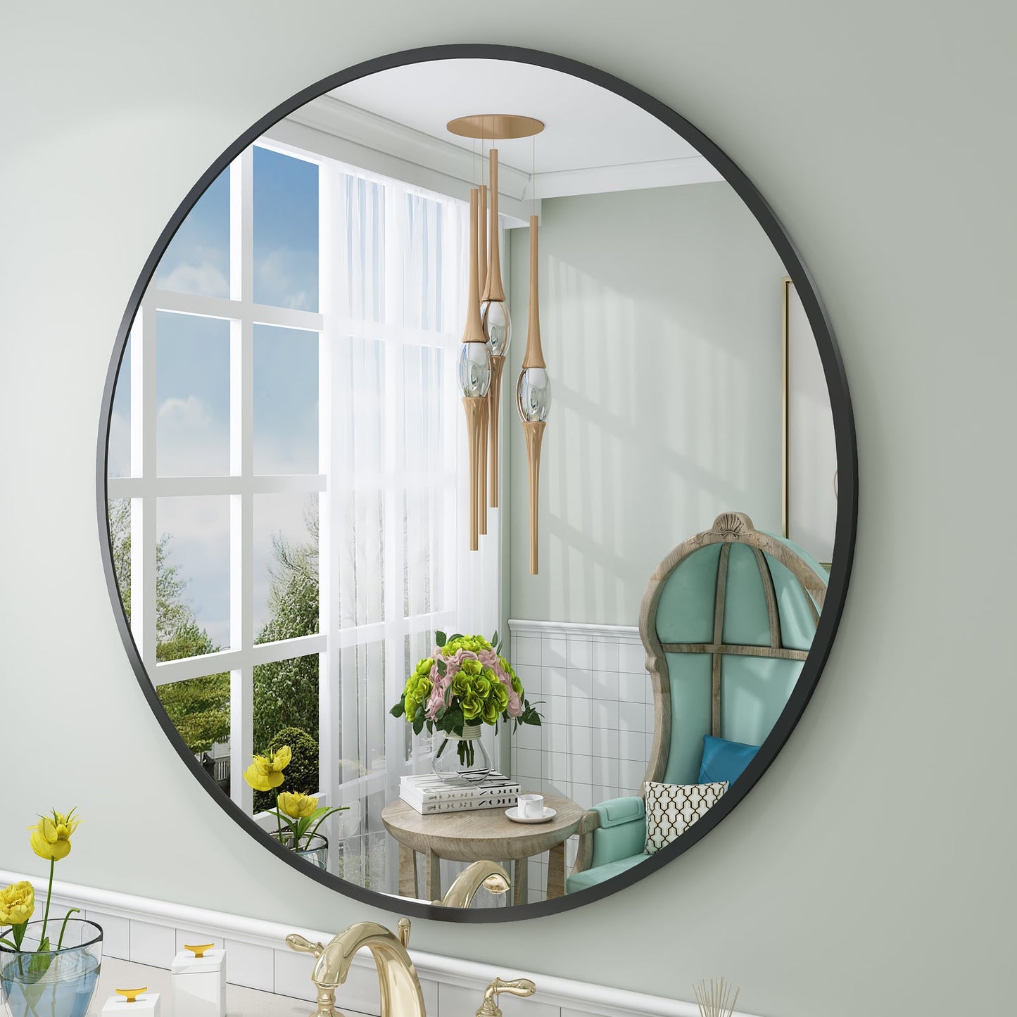Framed Round Wall Decor Mirror