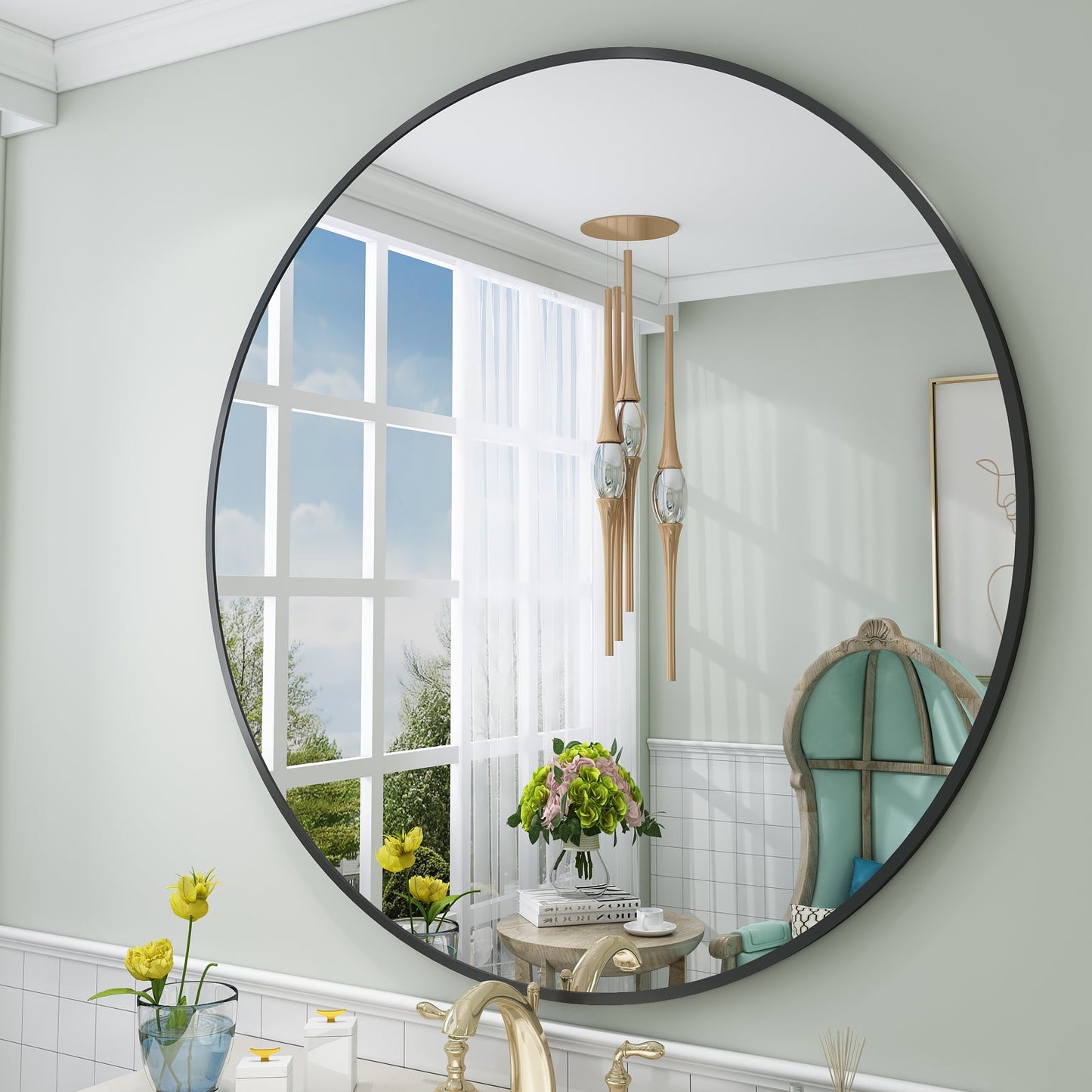 Framed Round Wall Decor Mirror