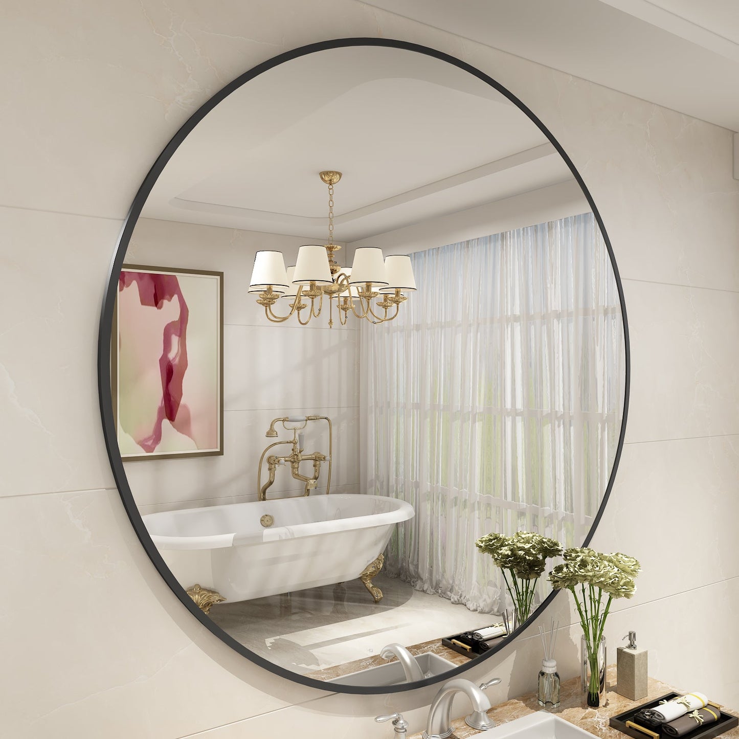 Framed Round Wall Decor Mirror