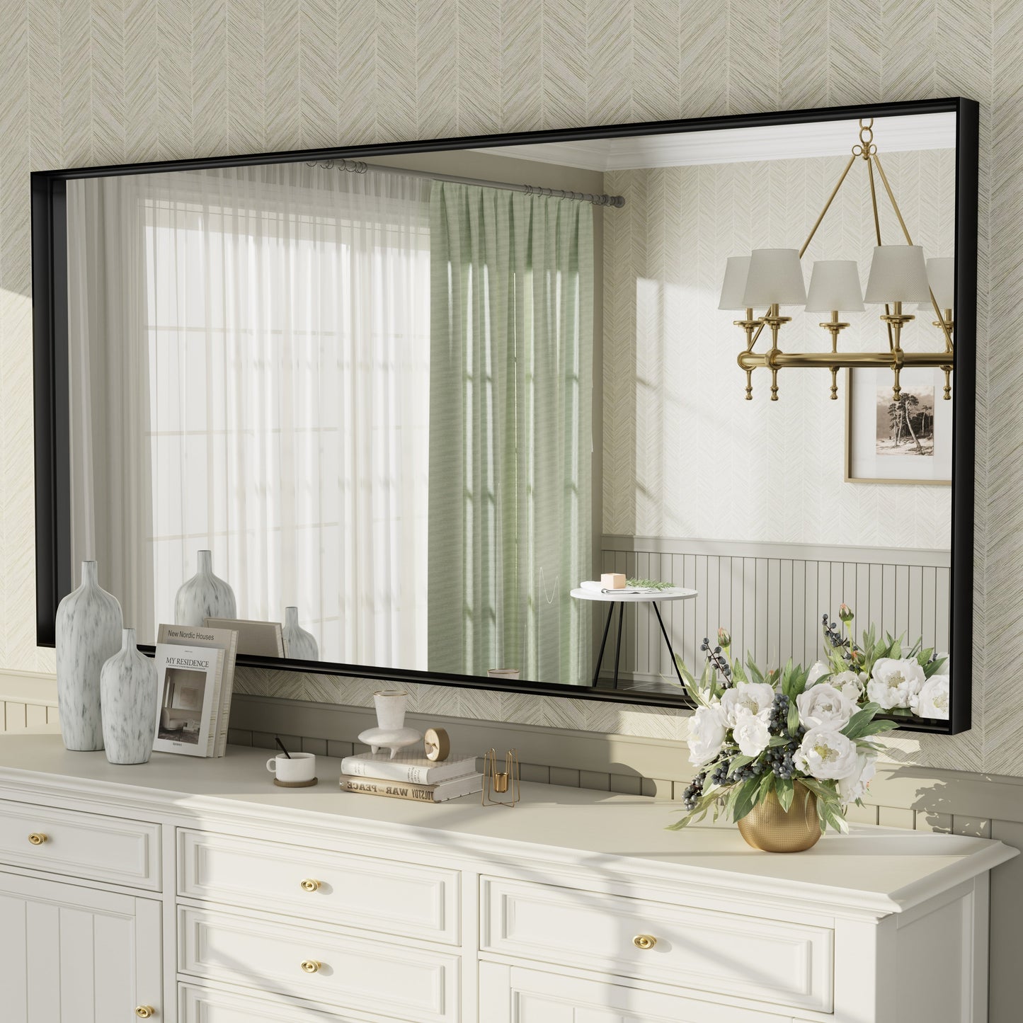 Rectangular Aluminum Alloy Framed Wall Bathroom Vanity Mirror