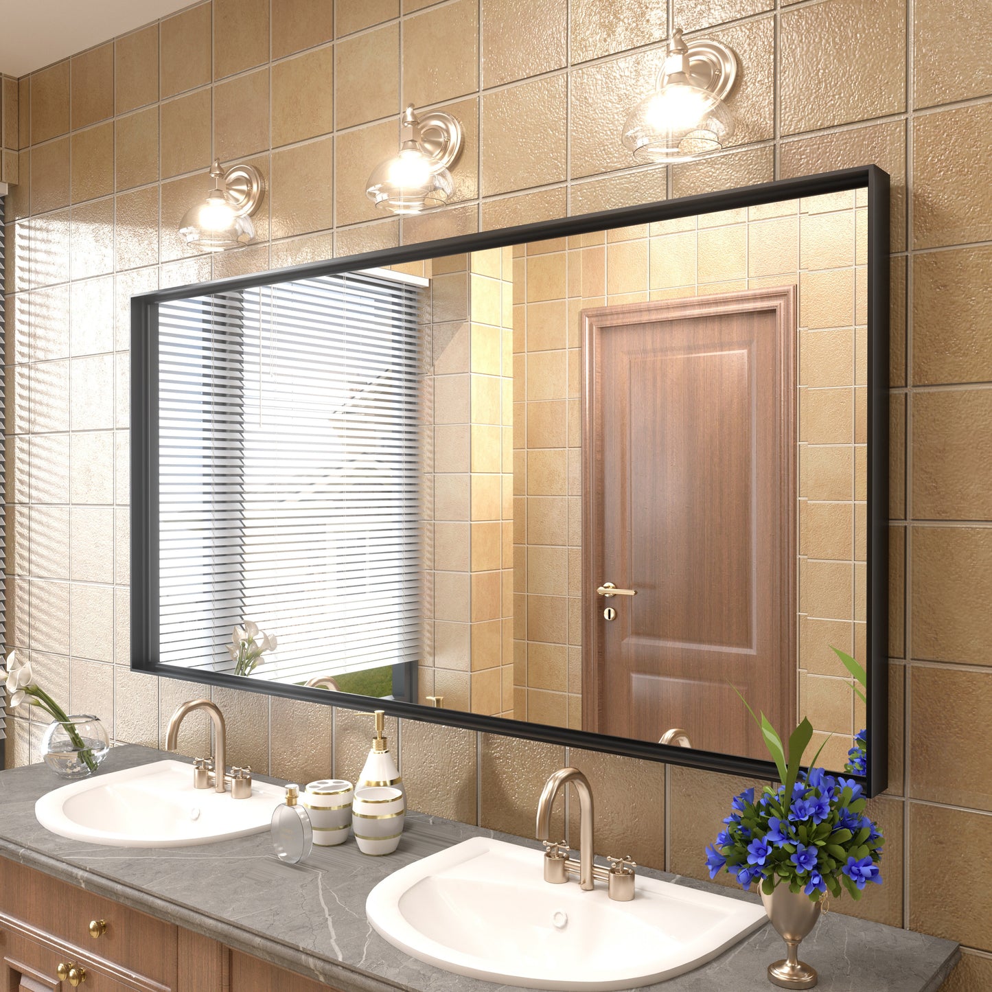 Rectangular Aluminum Alloy Framed Wall Bathroom Vanity Mirror