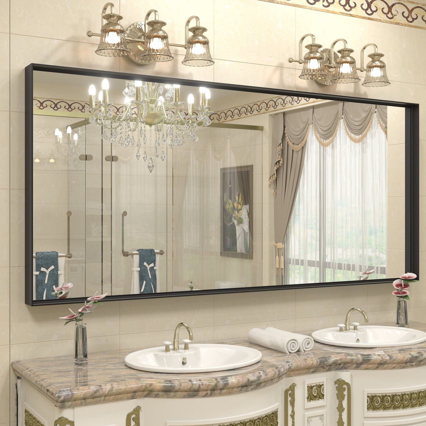 Rectangular Aluminum Alloy Framed Wall Bathroom Vanity Mirror