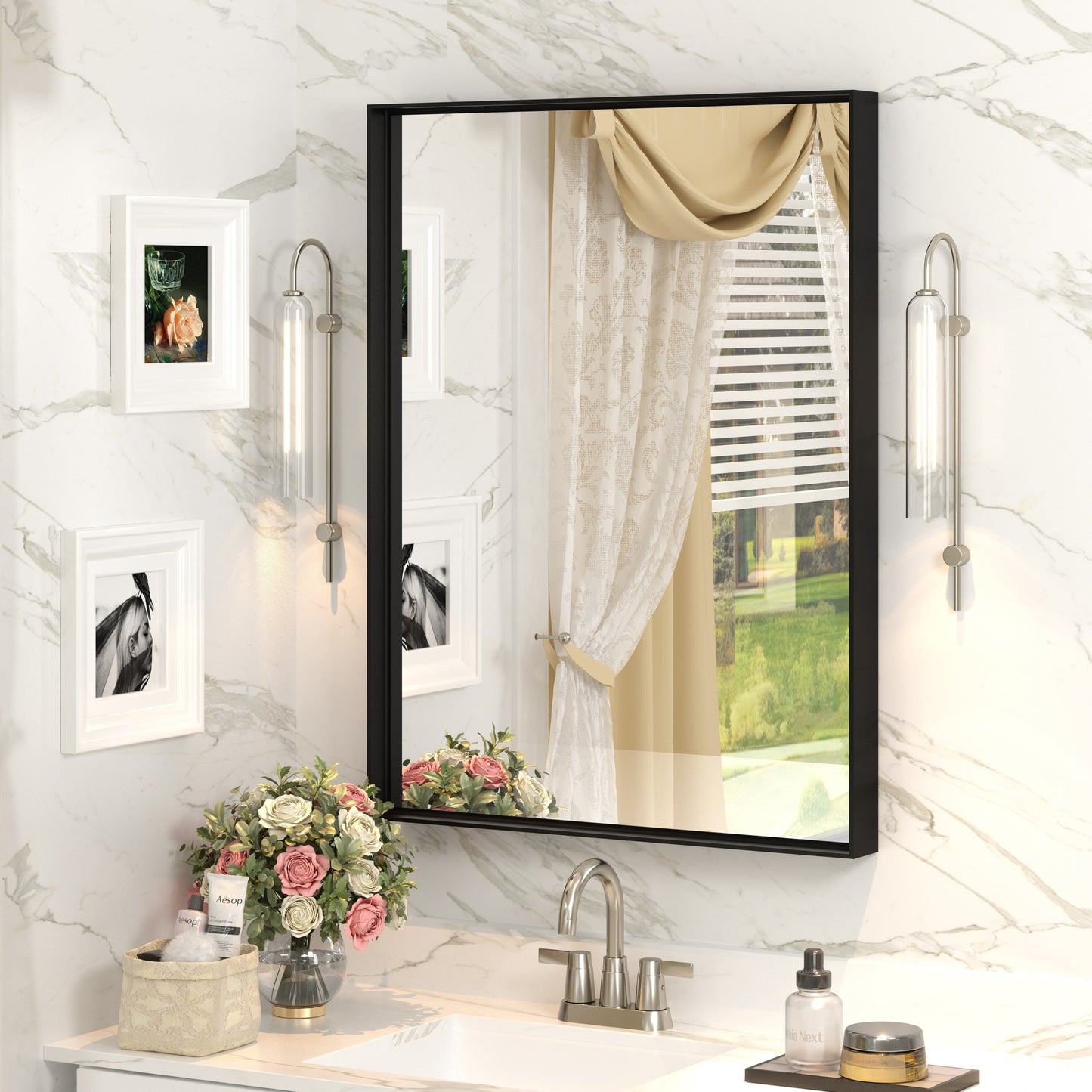 Rectangular Aluminum Alloy Framed Wall Bathroom Vanity Mirror