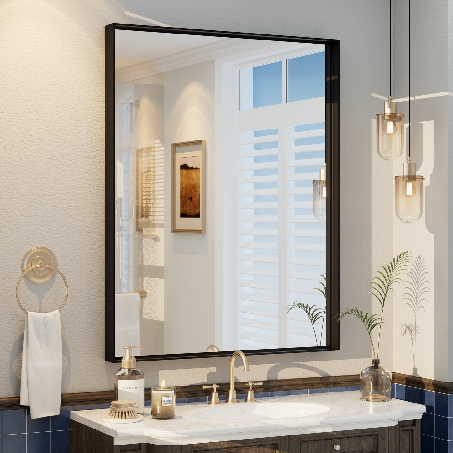 Rectangular Aluminum Alloy Framed Wall Bathroom Vanity Mirror