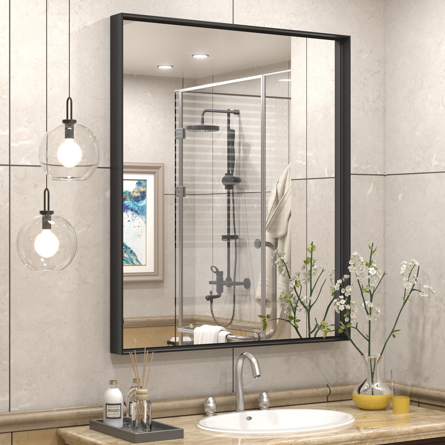 Rectangular Aluminum Alloy Framed Wall Bathroom Vanity Mirror