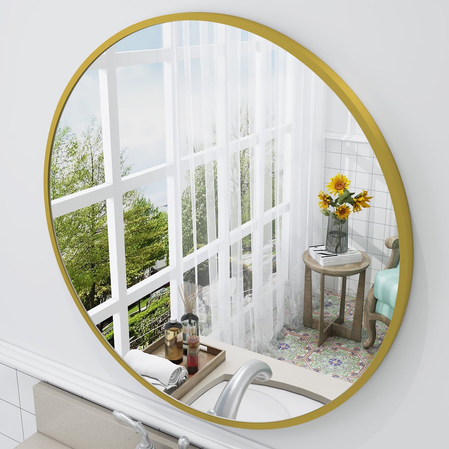 Framed Round Wall Decor Mirror