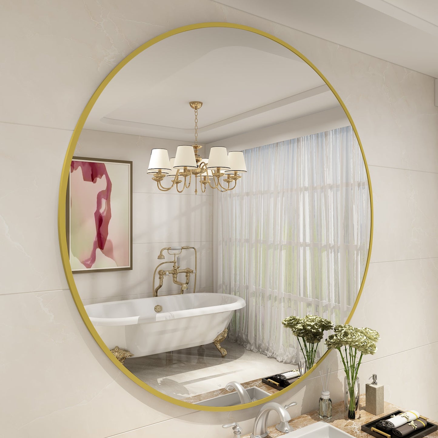Framed Round Wall Decor Mirror