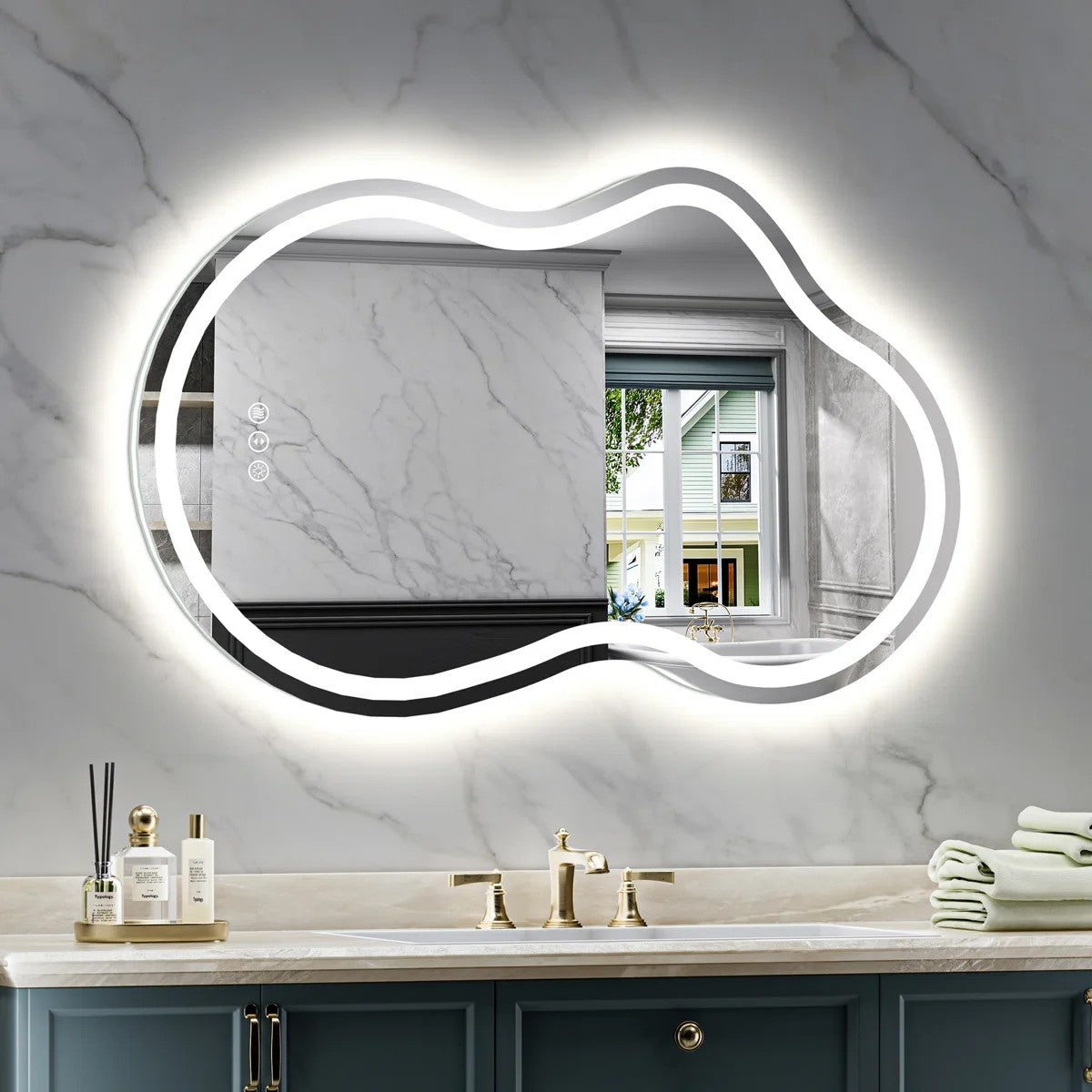 Frameless Irregular LED Bathroom Mirror Front & Backlit