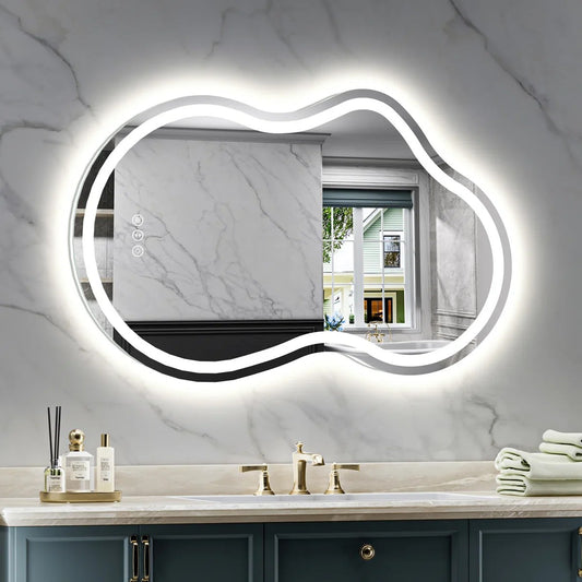 Frameless Irregular LED Bathroom Mirror Front & Backlit