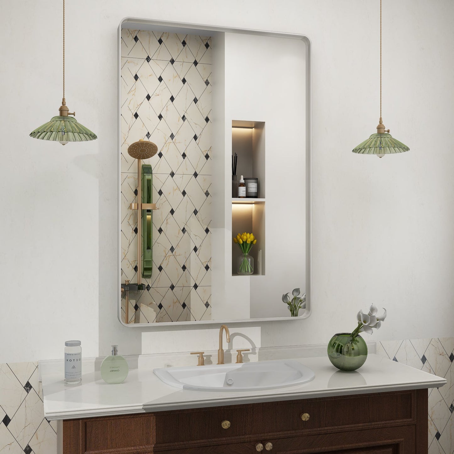 Framed Rectangle Wall Decor Mirror White