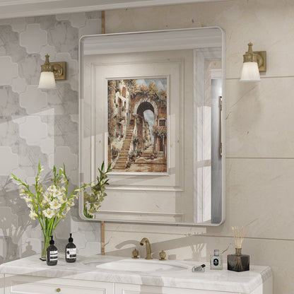 Framed Rectangle Wall Decor Mirror White