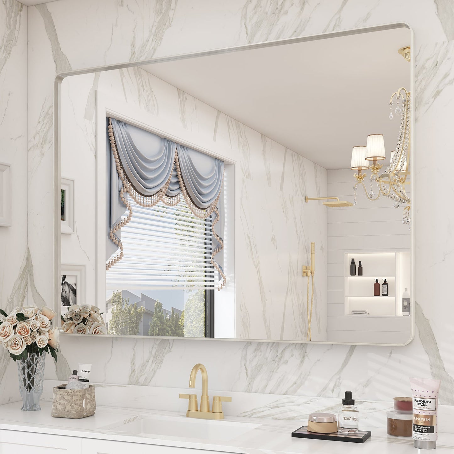 Framed Rectangle Wall Decor Mirror White