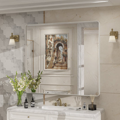 Framed Rectangle Wall Decor Mirror White
