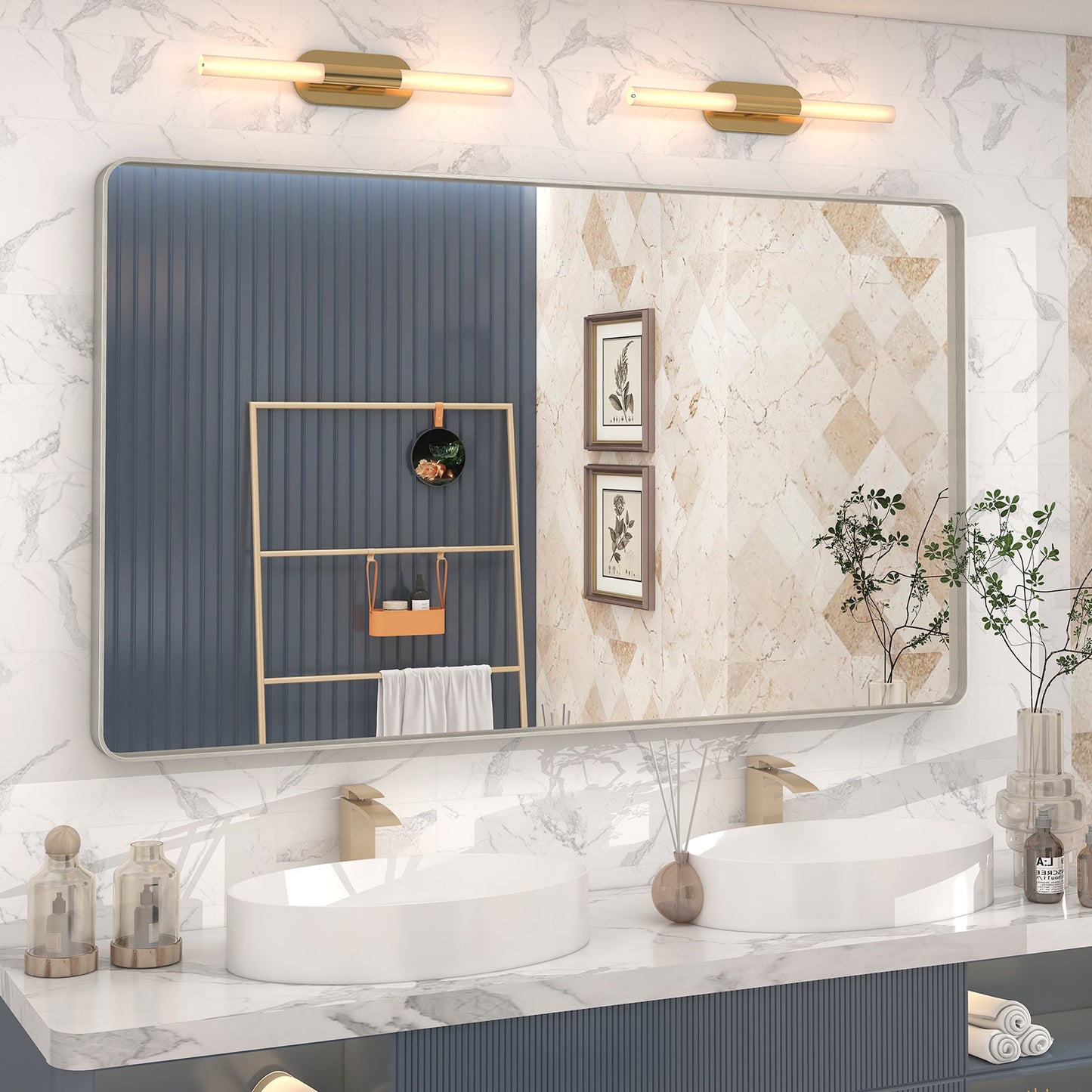 Framed Rectangle Wall Decor Mirror White