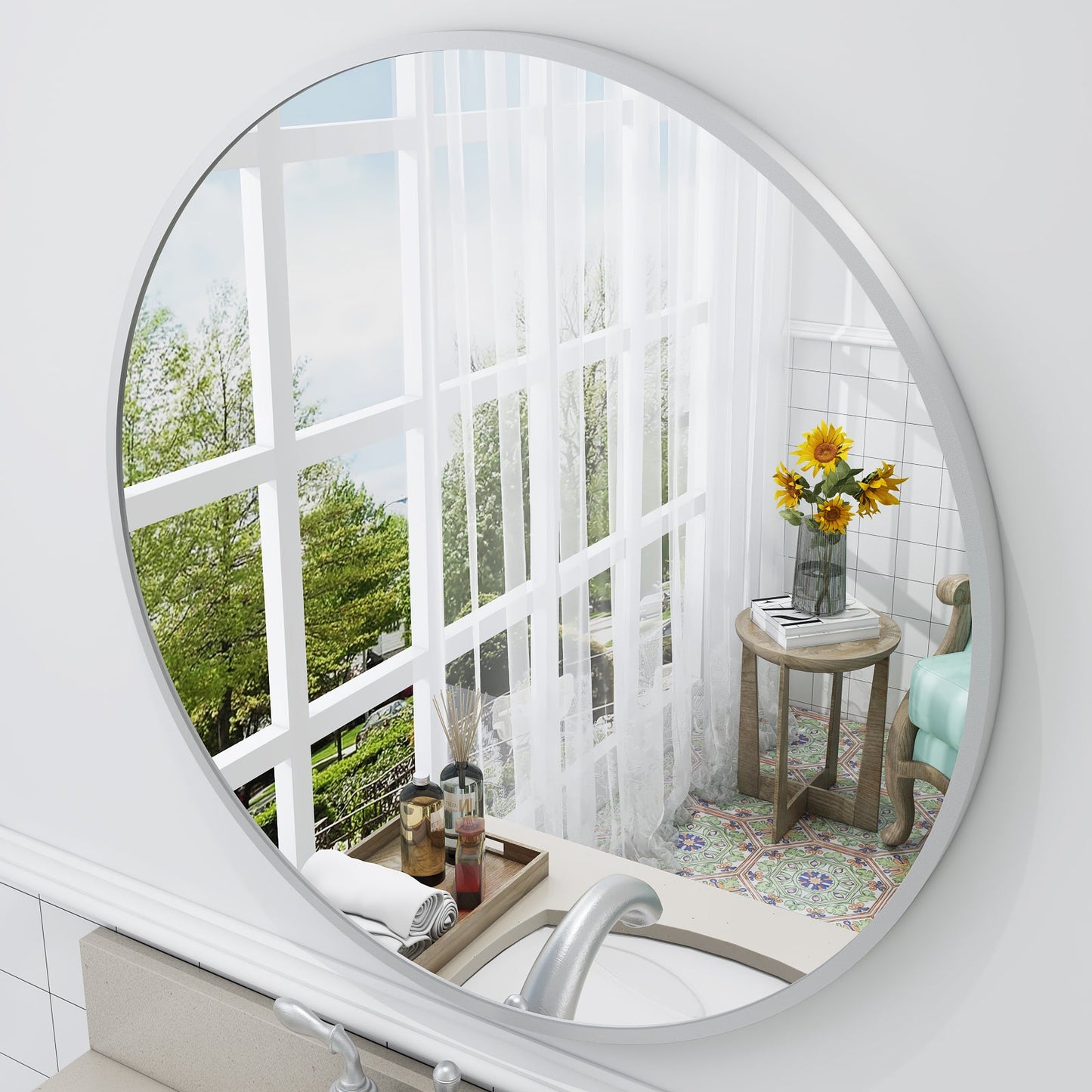 Framed Round Wall Decor Mirror