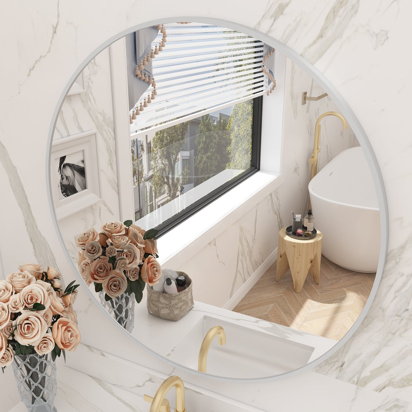 Framed Round Wall Decor Mirror