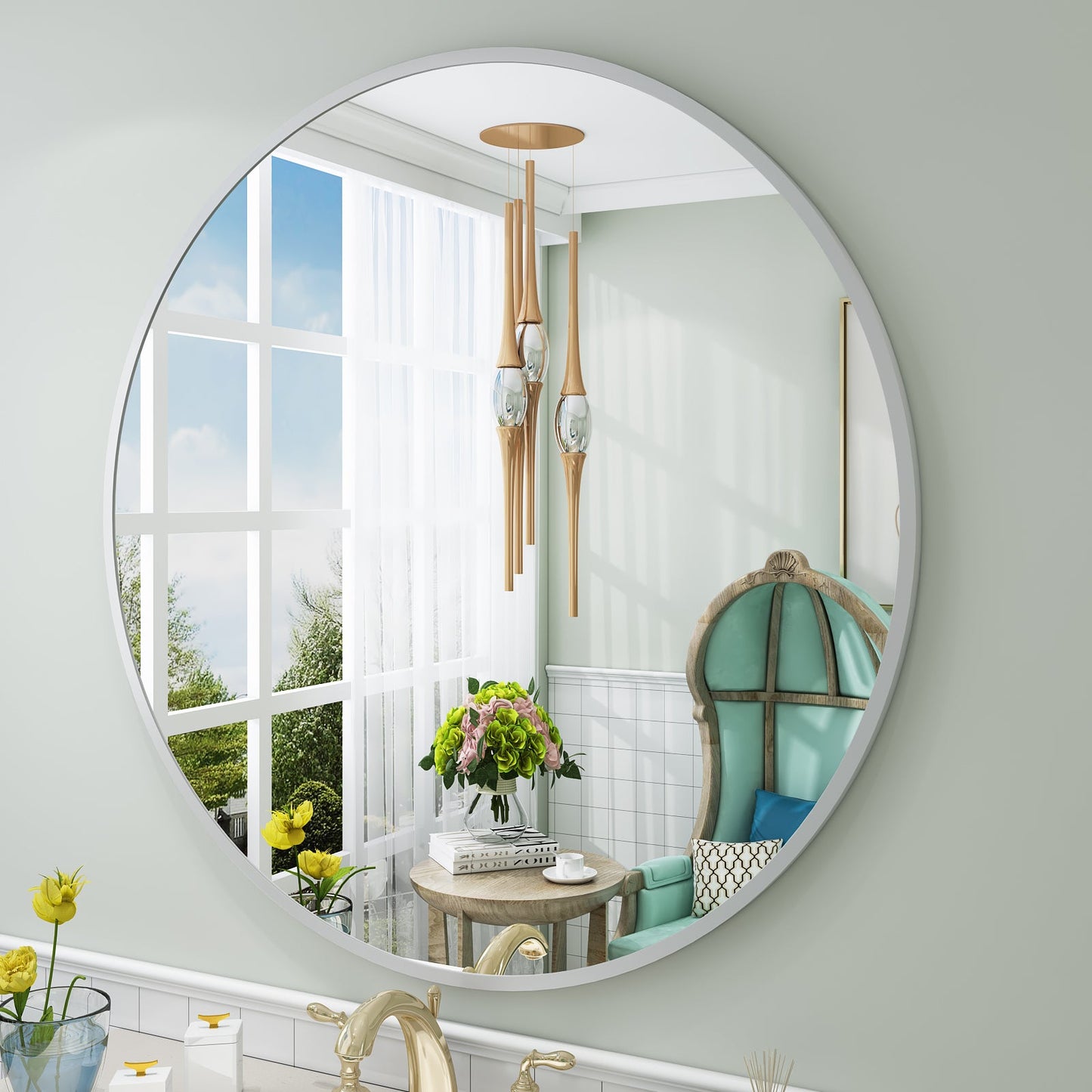 Framed Round Wall Decor Mirror