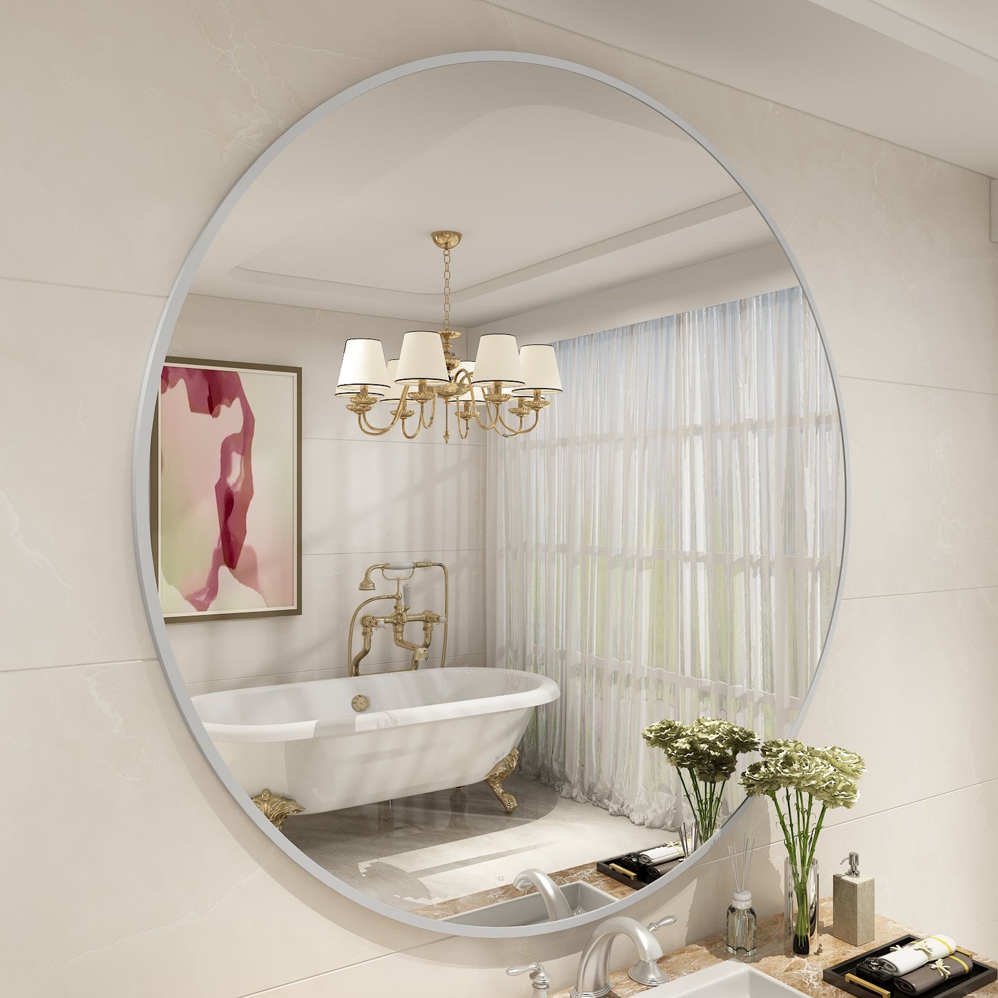Framed Round Wall Decor Mirror